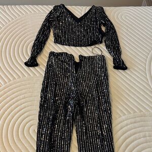 Guess Black and Silver Sequin Jumpsuit